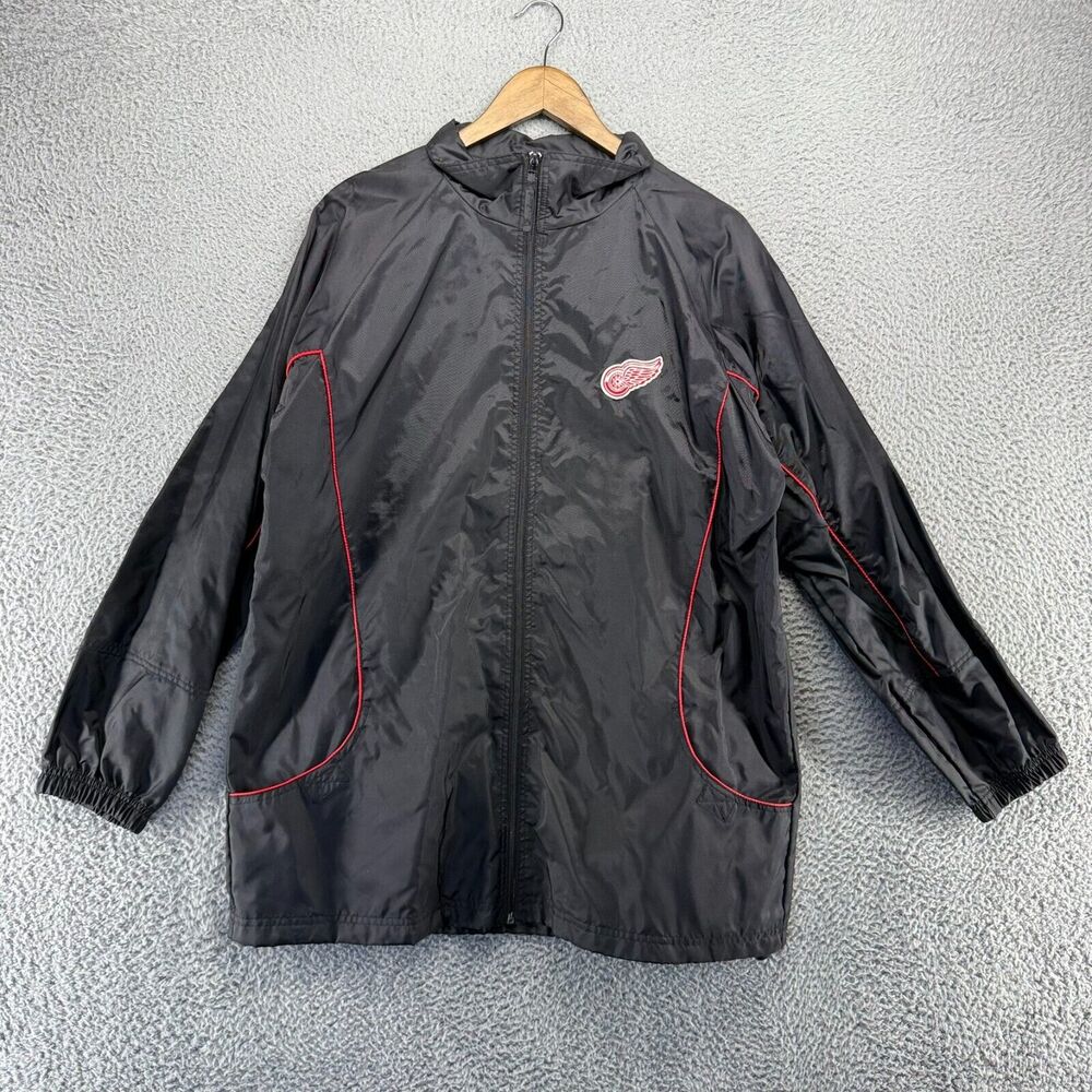 Vintage Detroit Red Wings Windbreaker Jacket men's XL Black Zip Embroidered Logo
